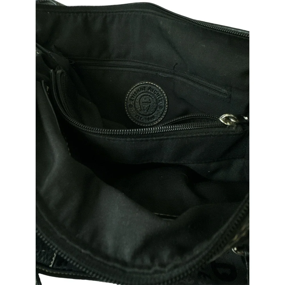 Etienne Aigner Black Signature Canvas Bag Leather Trim Front Magnetic Pocket